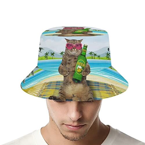 Bob Chat hawaïen amusant avec bière taille unique homme/femme variant 4 