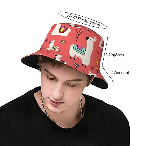 Bob Lama rouge alpacas corail floral taille unique homme/femme variant 1 