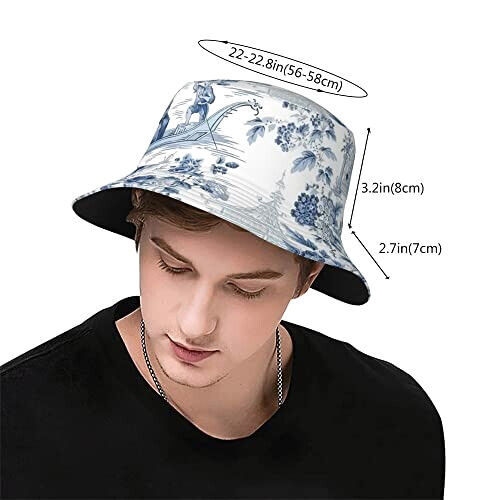 Bob Chinois toile e bleu poudré taille unique homme/femme variant 1 